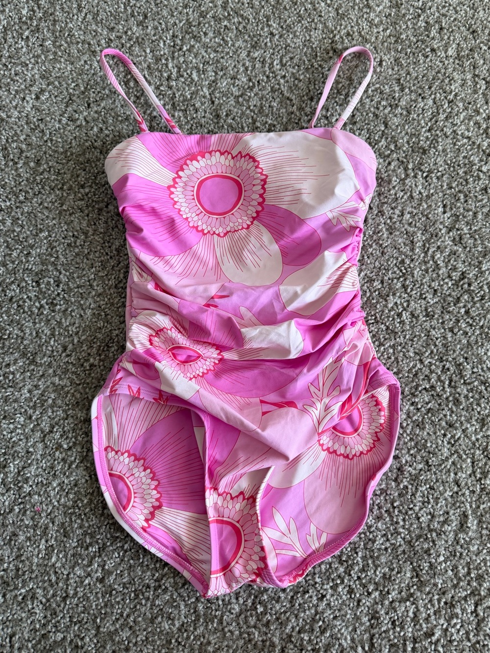 J. Marie Maisie One-Piece Swimsuit Sea Pink White design Ruched Tummy Control
